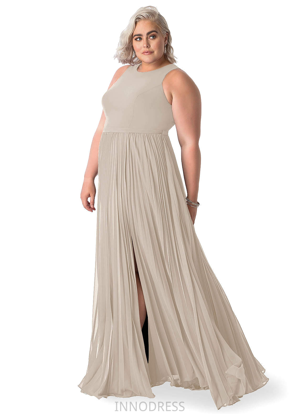 Makaila Scoop Short Sleeves Spandex Floor Length Natural Waist Sheath/Column Bridesmaid Dresses