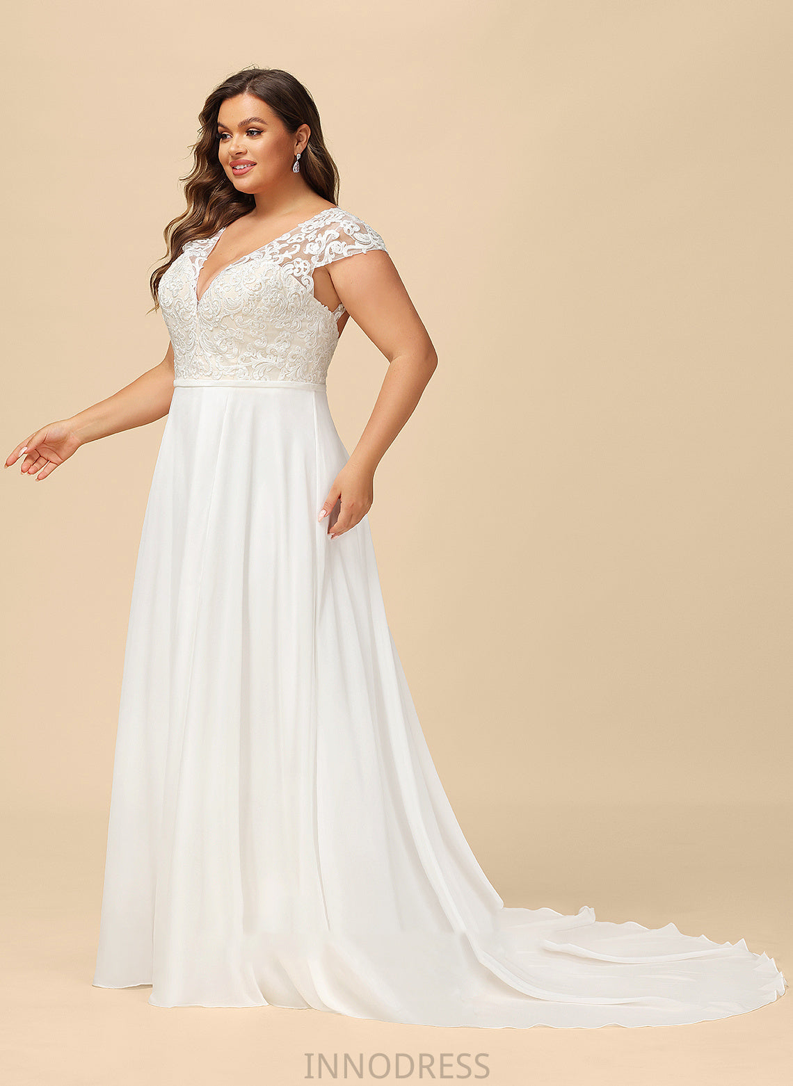 Sweep Wedding Dresses V-neck Split Lace Dress Train Chiffon Front Wedding With Rylie A-Line