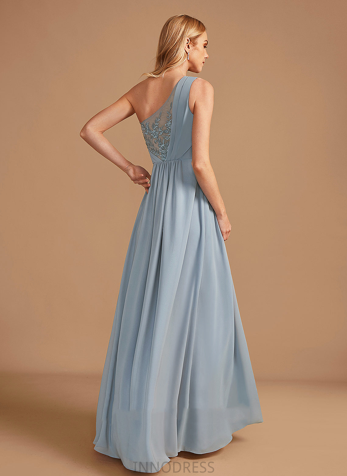 Neckline Floor-Length A-Line Lace Sequins One-Shoulder Fabric Silhouette Length Embellishment Jazmyn Cap Sleeves Bridesmaid Dresses