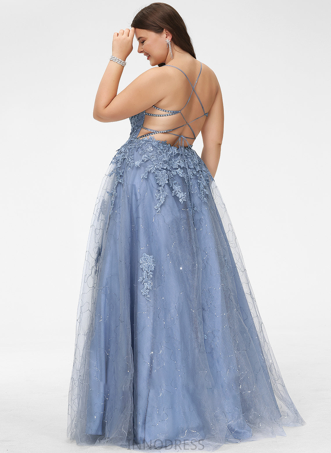 Sequins Aliana Split Tulle Front Square Ball-Gown/Princess Prom Dresses Floor-Length With Neckline