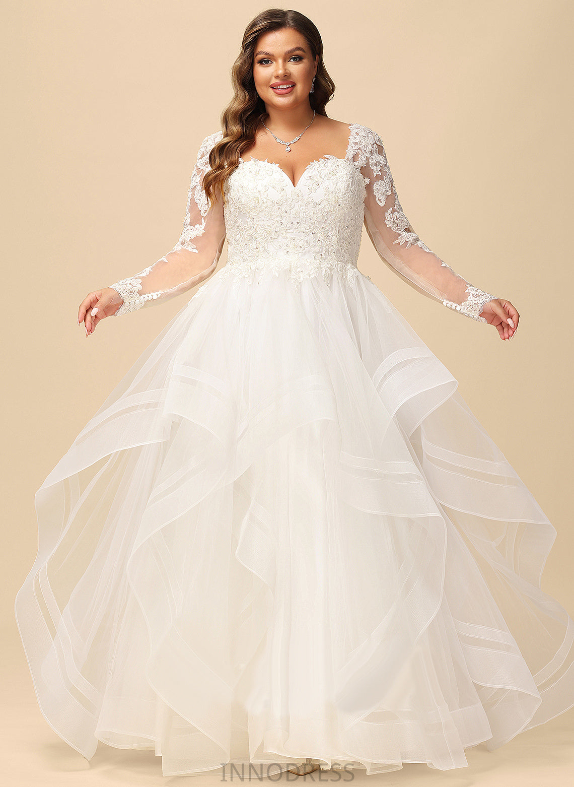 Wedding With Natasha V-neck Sequins Dress Lace Floor-Length Beading Tulle Ball-Gown/Princess Wedding Dresses