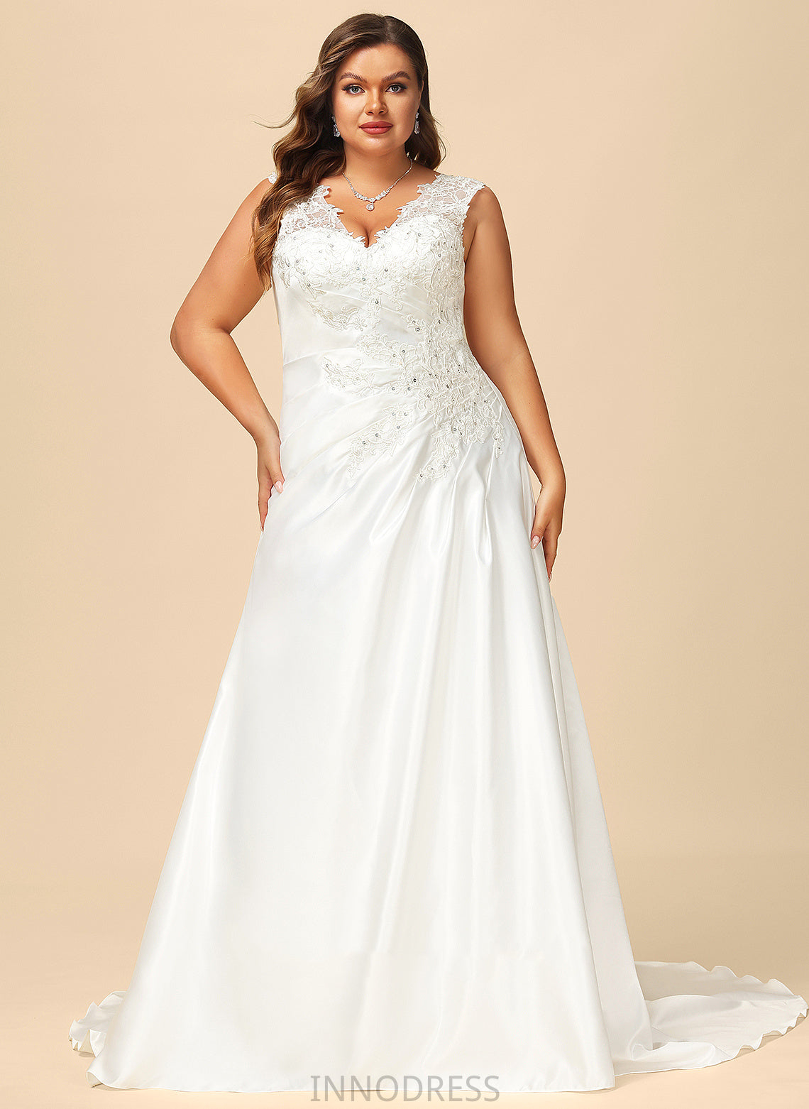 Wedding Dresses Sequins Lace Wedding Ruffle Sweep Kailey With Ball-Gown/Princess Dress V-neck Satin Train Beading