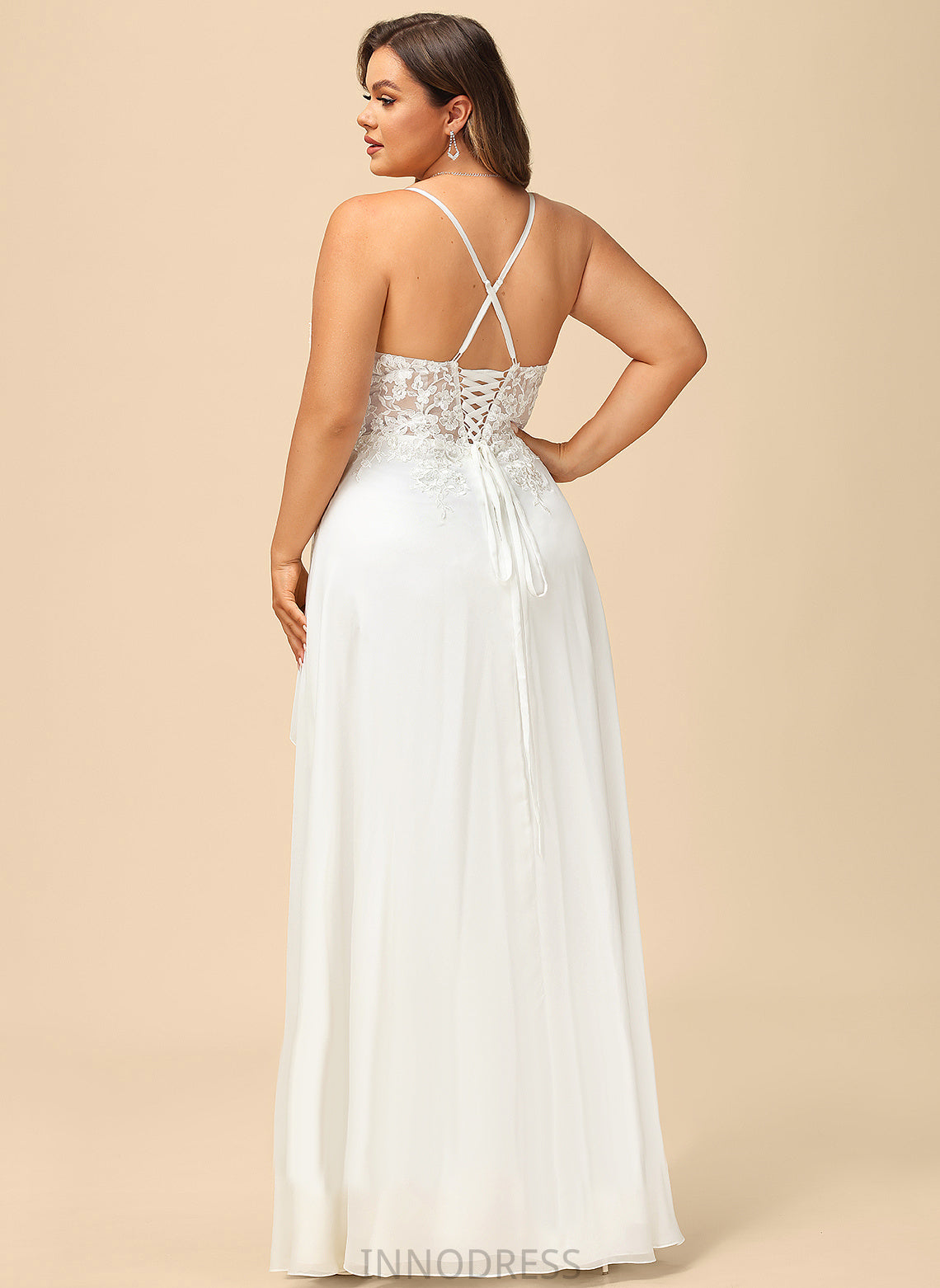 Lace V-neck With Dress Floor-Length Wedding Sequins A-Line Chiffon Eileen Wedding Dresses