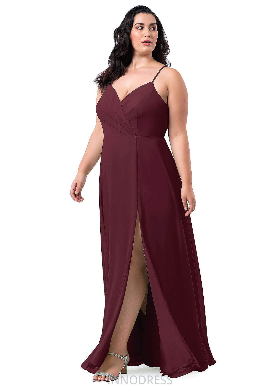 Kelsie Natural Waist Floor Length Spaghetti Staps Sleeveless Sheath/Column Bridesmaid Dresses