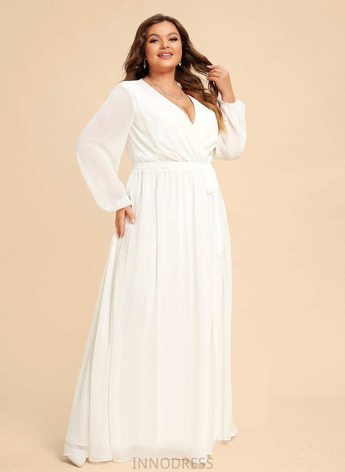 Floor-Length A-Line Wedding Dress Wedding Dresses Kaila V-neck Chiffon