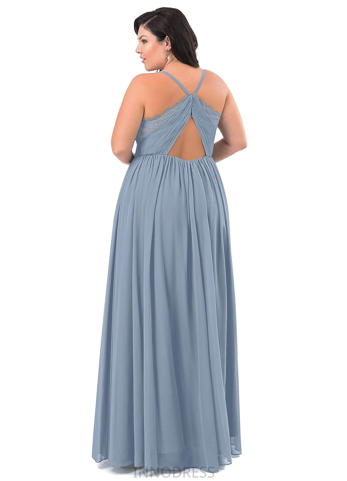 Ireland Spaghetti Staps Satin V-Neck A-Line/Princess Natural Waist Floor Length Sleeveless Bridesmaid Dresses