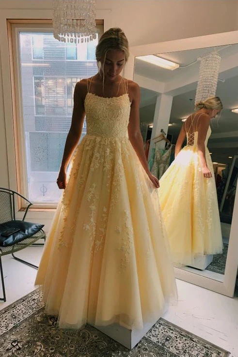 Chic Yellow Long Backless Prom Dresses For Teens Charming Party Dresses