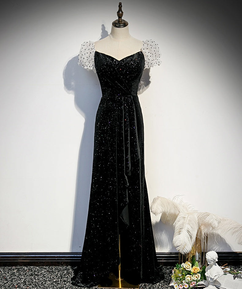 Vintage Formal Black Lace Up Sheath Long Prom Dresses With Sleeves