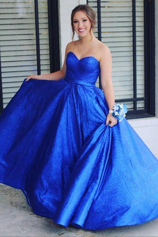 Royal Blue Long Sweetheart Beautiful Lace Up Long Princess Prom Dresses For Girls