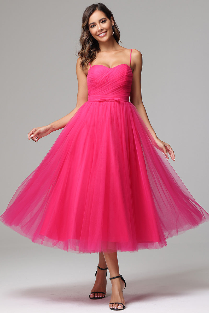 A-line Spaghetti Straps Sweetheart Tulle Prom Dress