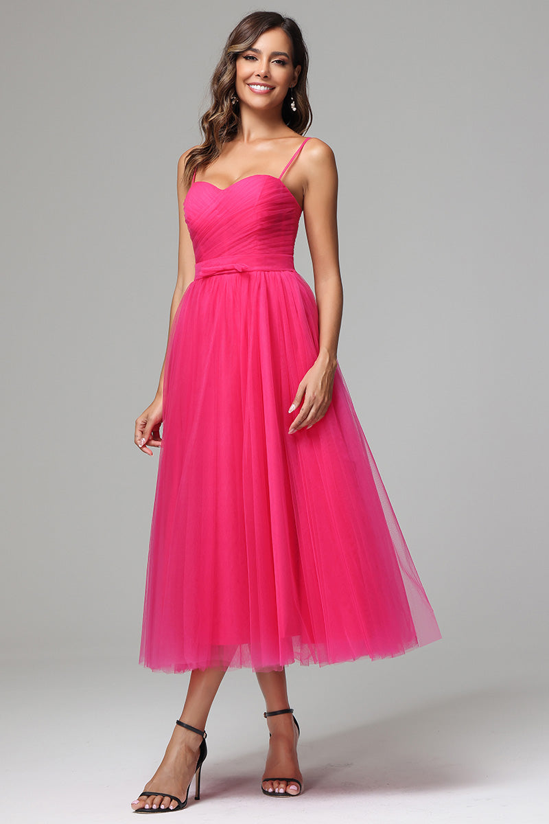 A-line Spaghetti Straps Sweetheart Tulle Prom Dress