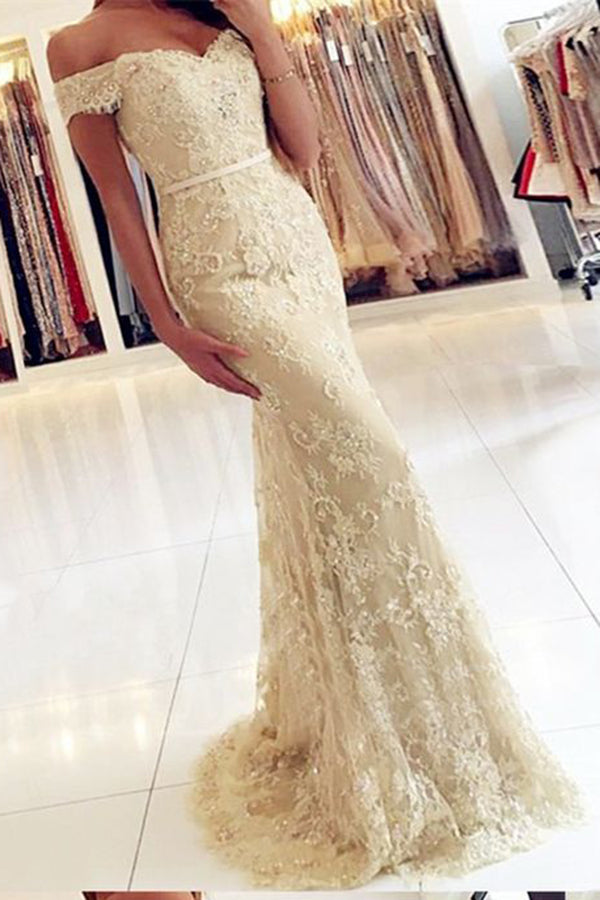 Fashion Off Shoulder Elegant Prom Party Dresses,Formal Evening Gowns Dresses with appliques