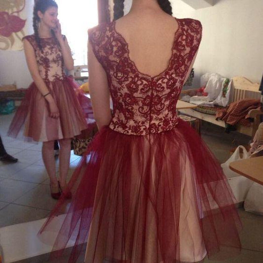 Tulle Danica Homecoming Dresses Burgundy Elegant Short 10937