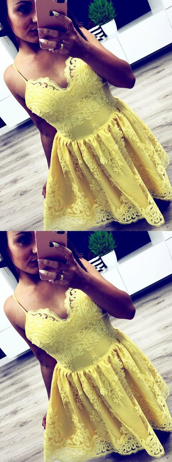 Yellow Short Simple Short Mina Lace Homecoming Dresses 1100