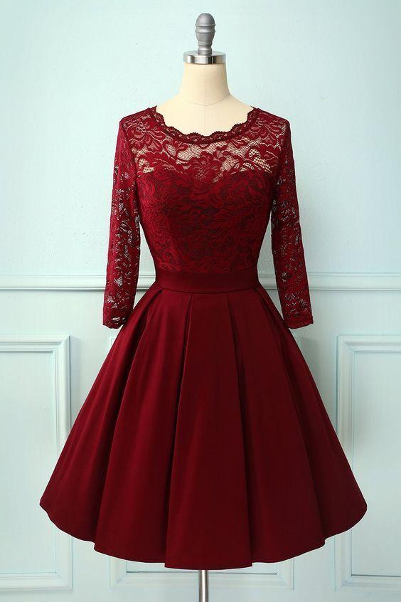 Burgundy V Back Long Homecoming Dresses Neveah Sleeves 11403