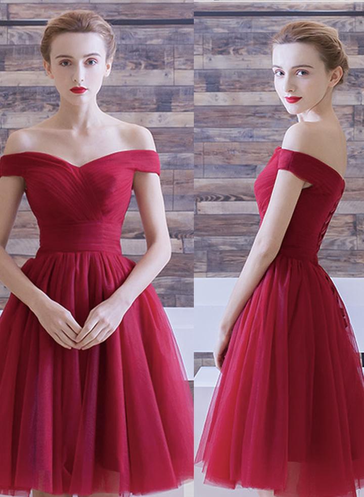 Red Tulle Short Homecoming Dresses Aurora Simple Party Dress 11434