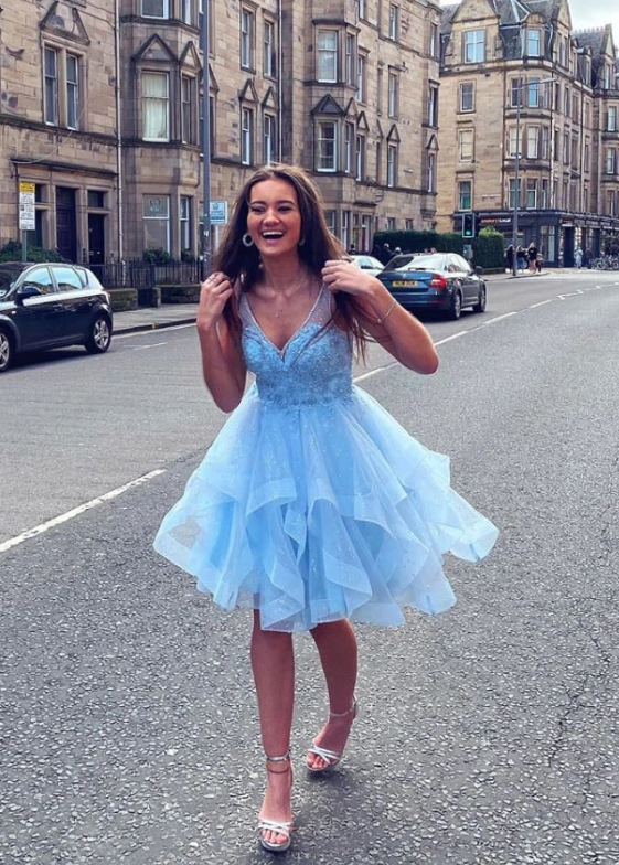 Homecoming Dresses Thea Lace Blue Tulle 11508