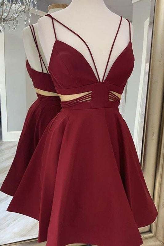 Wine Spaghetti Straps Reagan Homecoming Dresses 12112