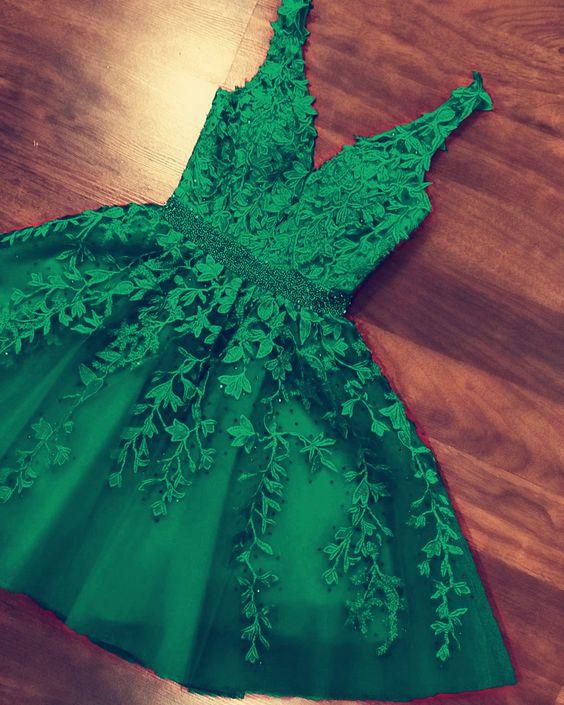 Short Aleah Lace Homecoming Dresses Green Embroidery 12799