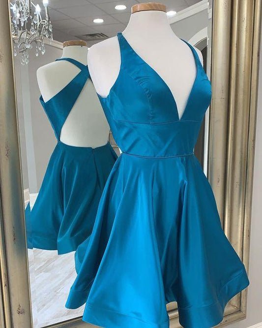 Simple Blue Short Homecoming Dresses Nia Satin 14100