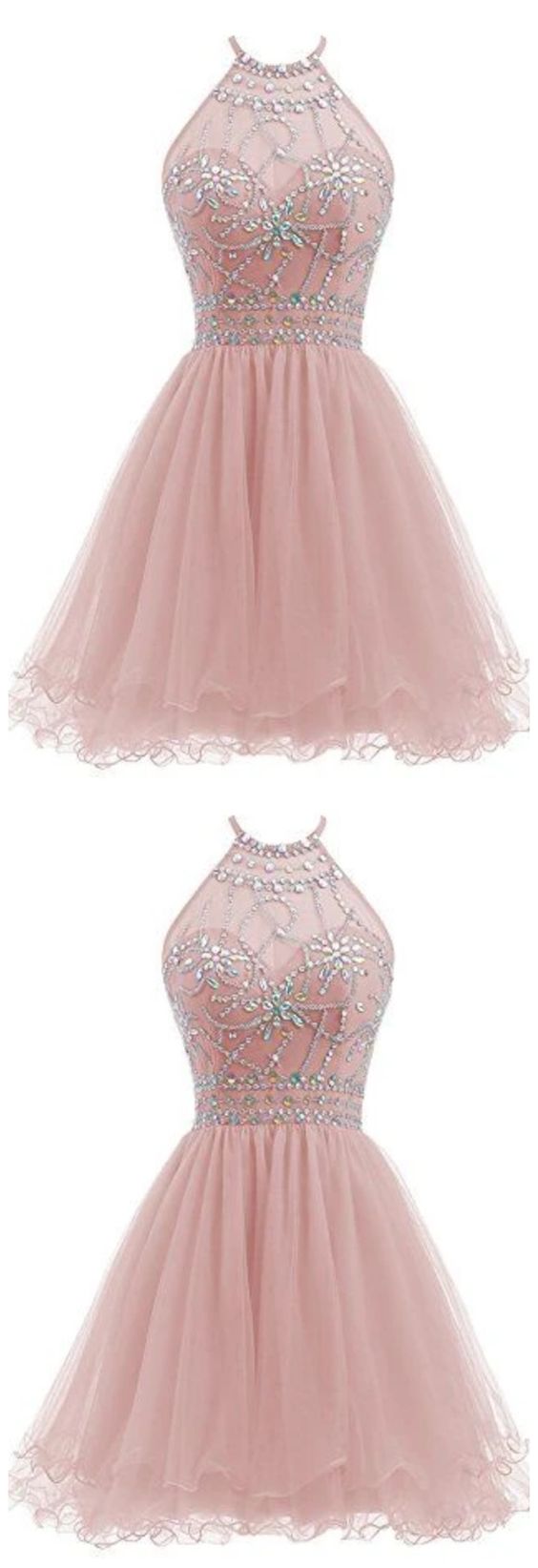 Beaded Homecoming Dresses Zoie Halter Short Tulle Dress 14194