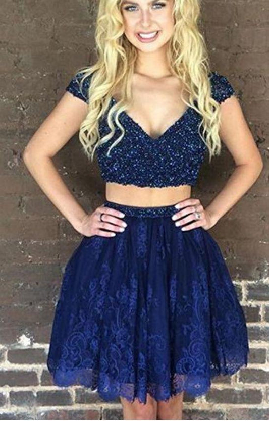 Blue Lace Ashly Homecoming Dresses Two Pieces Beaded 14212