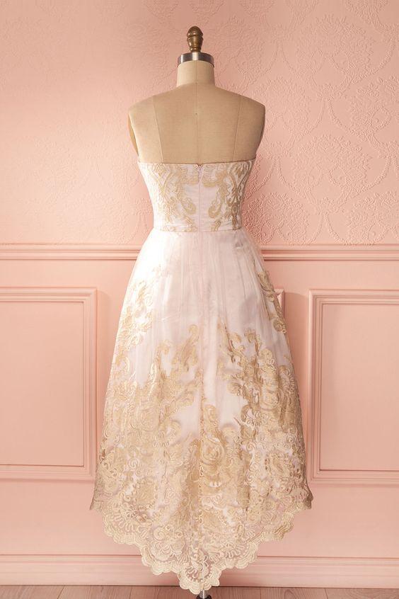 Sweetheart Hi-Low Mia Lace Homecoming Dresses Gold Charming 1458