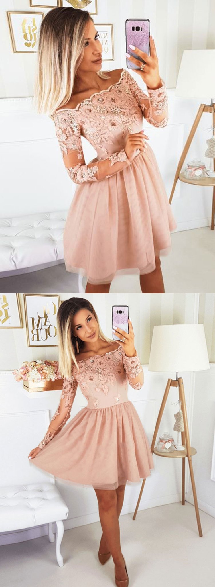 Pink Lace India Homecoming Dresses Tulle Short Dress 1559