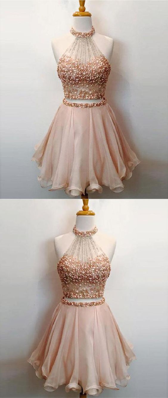 Splendid Short Cute Two-Piece Short Matilda Chiffon Homecoming Dresses With Beading 1631