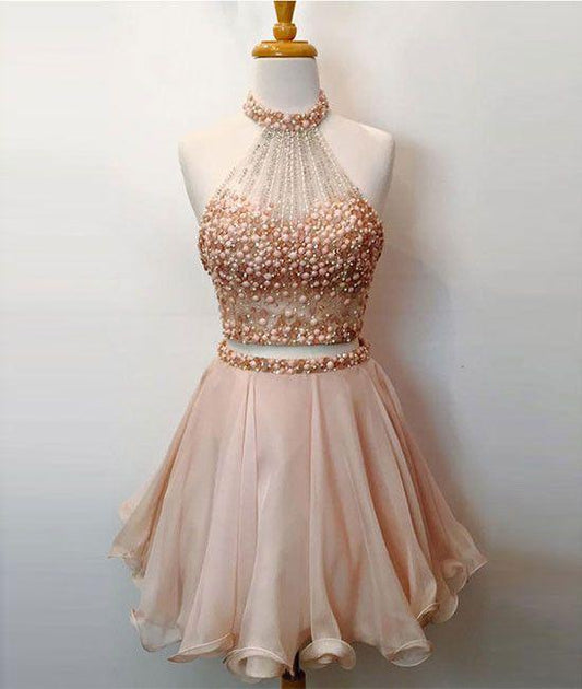 Splendid Short Cute Two-Piece Short Matilda Chiffon Homecoming Dresses With Beading 1631