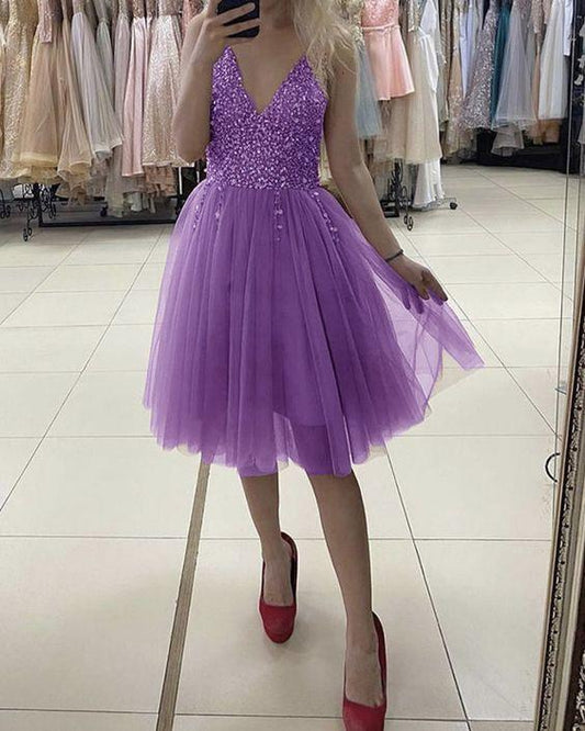 Lavender Short Sparkly Short Keely Homecoming Dresses 17204