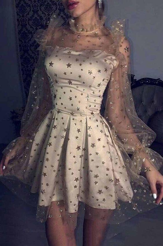 Party Dresses Tulle Long Sleeves Homecoming Dresses Bailee Star 1736