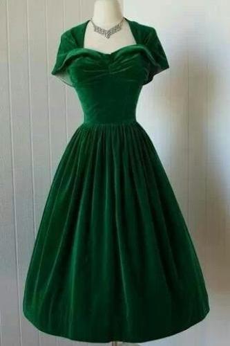 Vintage Green Velvet Gowns Mini Short Homecoming Dresses Miracle 1898