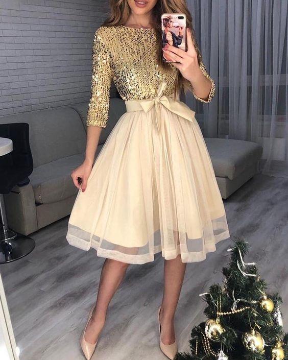 Sequins Tight Waist Homecoming Dresses Keira Layered Mesh Dress 19346