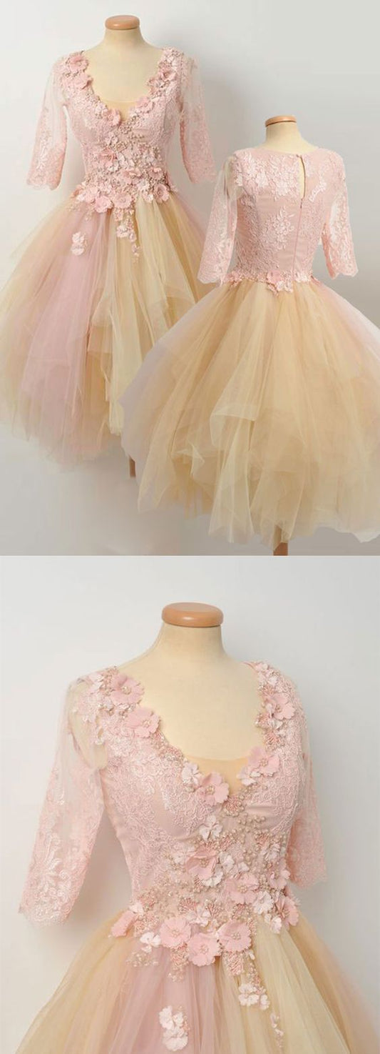 Champagne Tulle Lace Brooke Homecoming Dresses Cute 20765