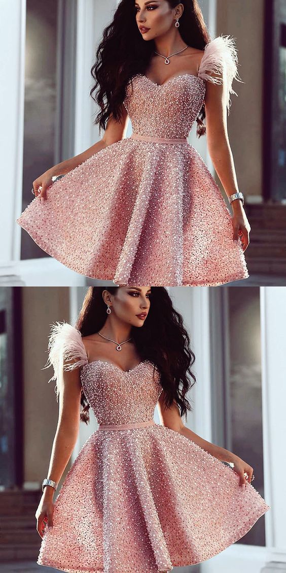 Sweetheart Beaded Short With Homecoming Dresses Rebecca Pink Feathers Cutest Dresses For 214