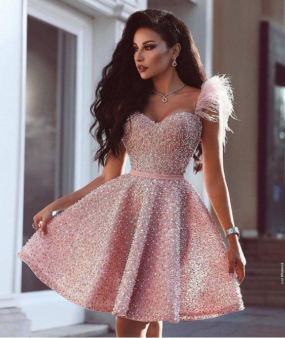 Sweetheart Beaded Short With Homecoming Dresses Rebecca Pink Feathers Cutest Dresses For 214