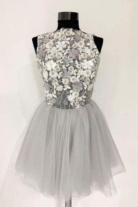 Carolyn Homecoming Dresses Gray Tulle 22489