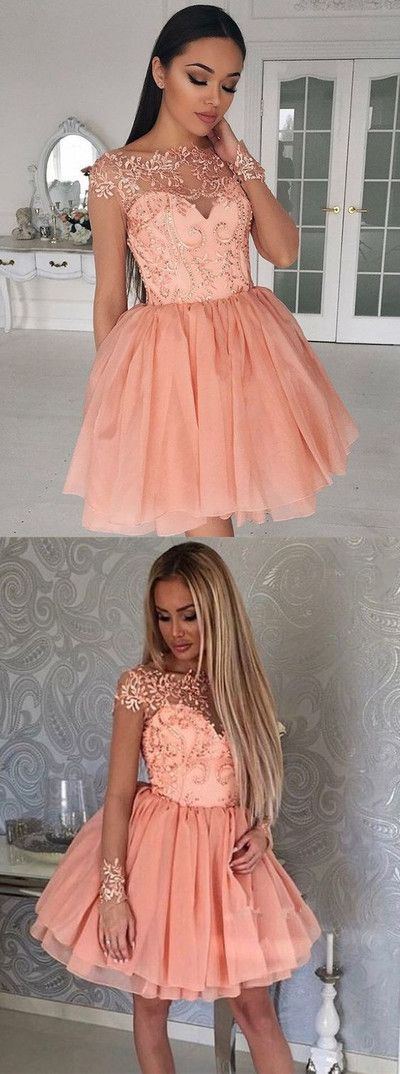 Short Melina Homecoming Dresses Beaded Coral 225