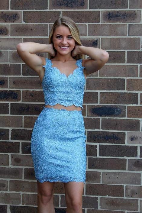 Two Lace Kayla Homecoming Dresses Piece Blue Tight Short Sheath 22871