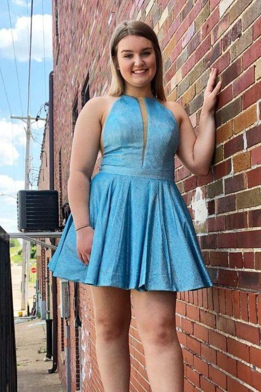 A-Line Short Jacqueline Homecoming Dresses Blue 23674