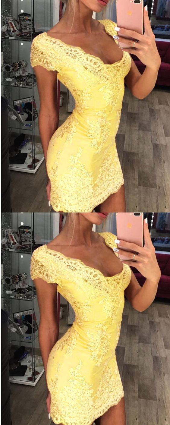 Yellow Bodycon Vera Lace Homecoming Dresses 2372