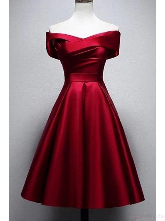 Vintage Maren Homecoming Dresses Satin Burgundy Knee Length 2384