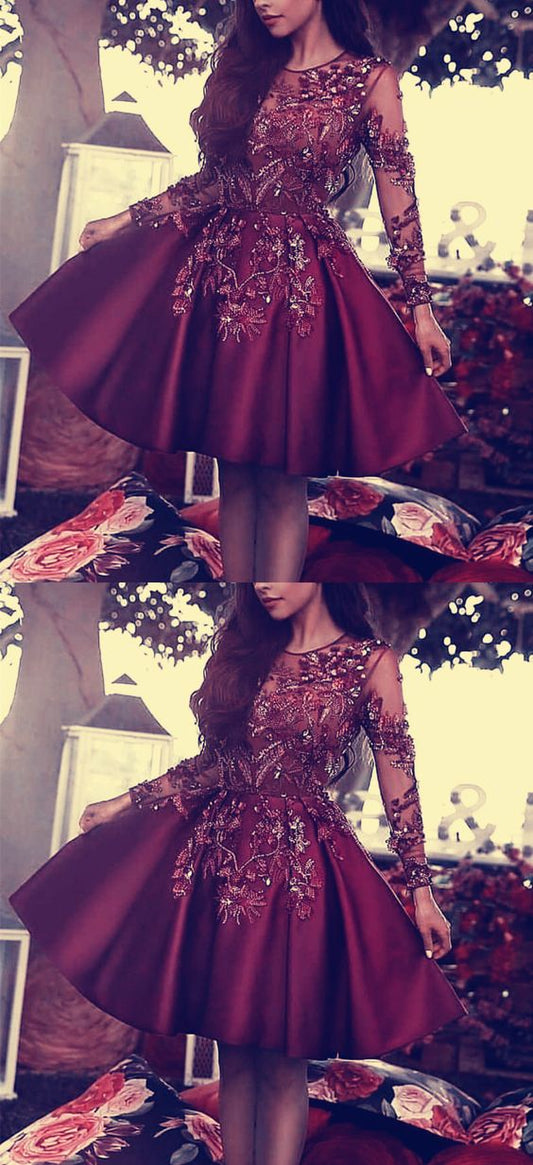 Long Zion Homecoming Dresses Sleeves Burgundy 24054