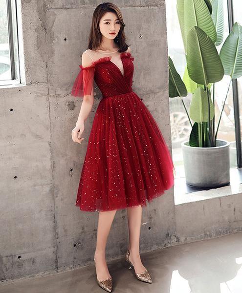 Gia Homecoming Dresses Burgundy Tulle Sequin Short Dress Burgundy 2445