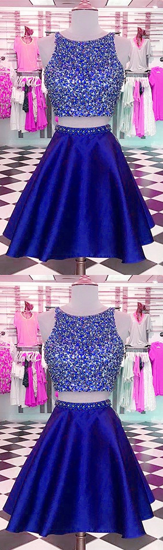 Two Piece Homecoming Dresses Uerica Royal Blue Short 2462