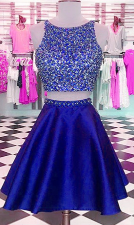 Two Piece Homecoming Dresses Uerica Royal Blue Short 2462