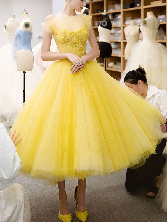 Yellow Tulle Janice Homecoming Dresses Beads Short Yellow 24702