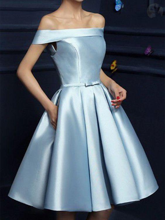 Elegant Josie Homecoming Dresses Off The Shoulder Light Blue 256