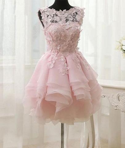 Appliques Organza Pink Shiloh Homecoming Dresses Tiered Short Simple 260